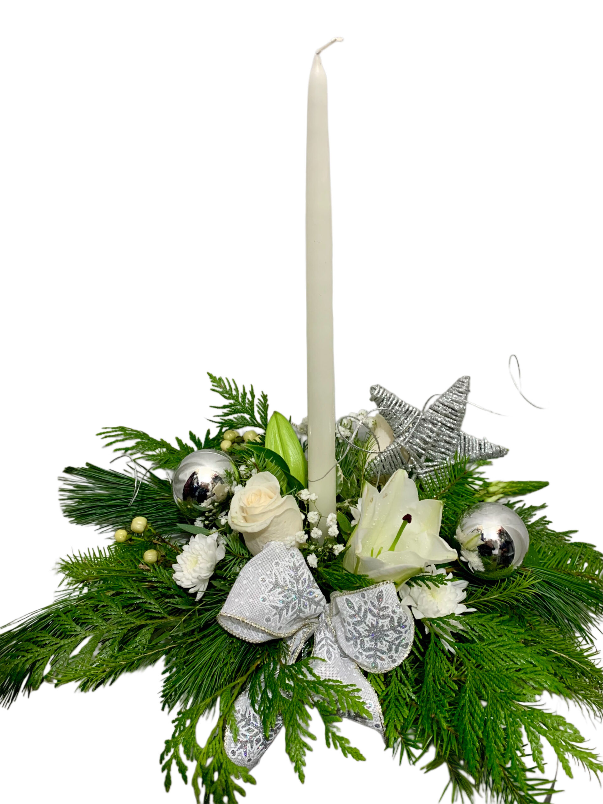 Christmas Candle Arrangement with Silver Accents
